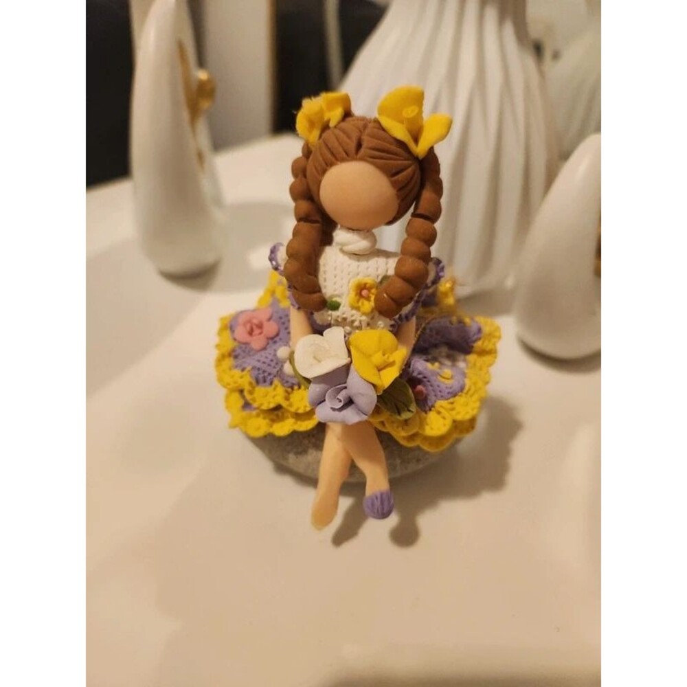 Dominican Cold Porcelain Handmade Doll Figurine on Stone - Punta Cana Souvenir